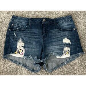 Harper Jean Shorts Womens Embroidered Details Fringed Jean Shorts 30